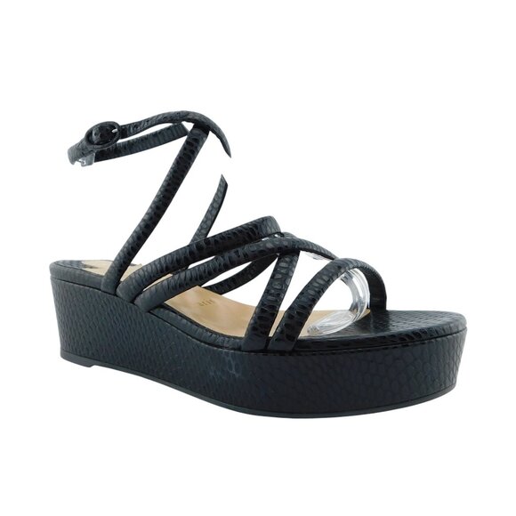 CHRISTIAN LOUBOUTIN Black Snake Leather Strappy Platform Wedge Ankle Sandals 39 - Picture 1 of 9